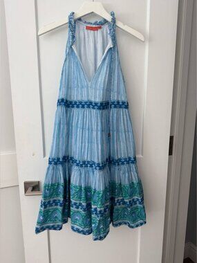 Oliphant Blue & White Block Print Mini Dress